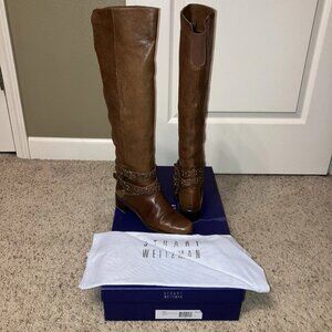 STUART WEITZMAN Leather Boots YEEHA Equestrian RIDING Walnut Brown - Sz 6.5 M